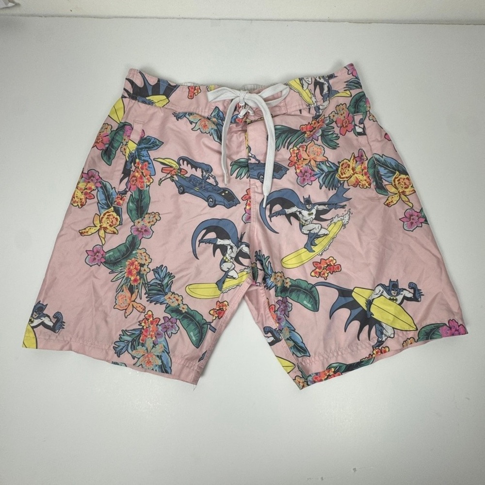 Batman‎ DC Comics Mens Pink Tropical Floral Swim Trunks Board Shorts Size M